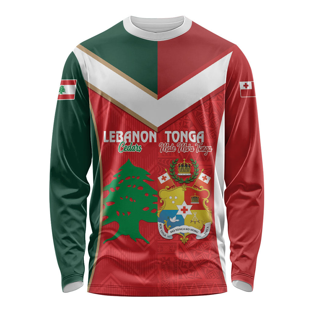 Custom Rugby Tonga and Lebanon Long Sleeve Shirt Mate Maa Tonga Cedars Together LT14 Unisex Multicolor - Polynesian Pride