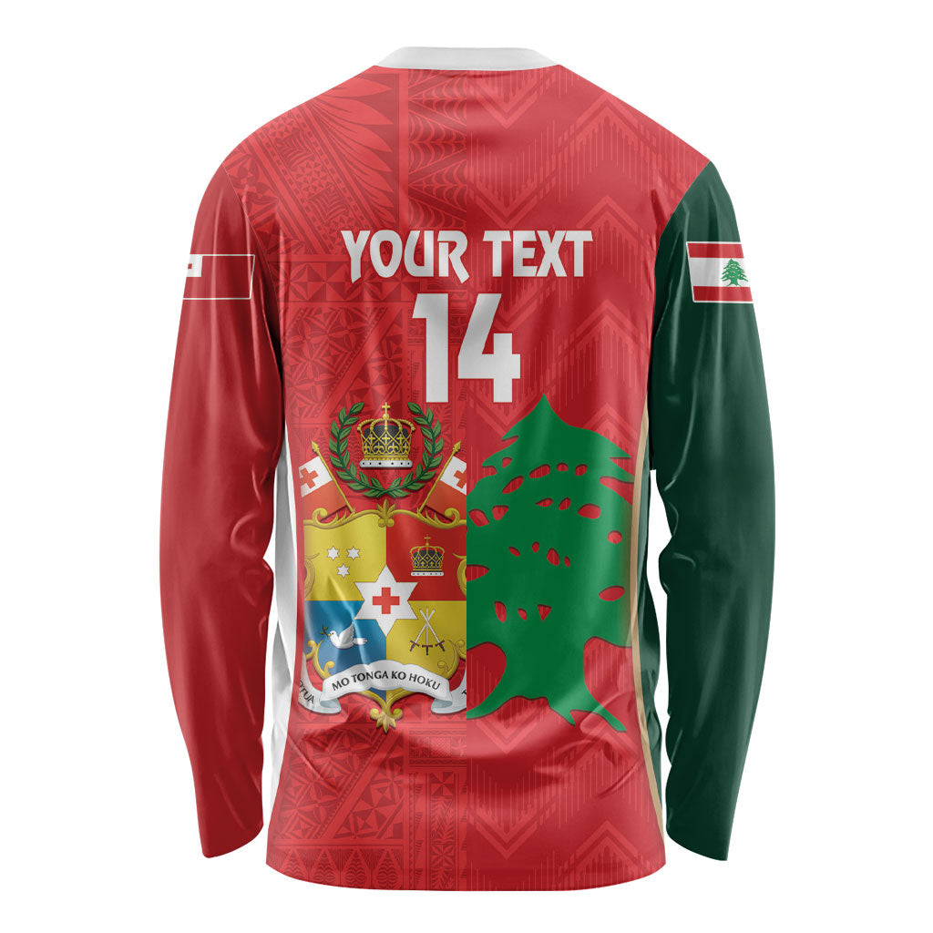 Custom Rugby Tonga and Lebanon Long Sleeve Shirt Mate Maa Tonga Cedars Together