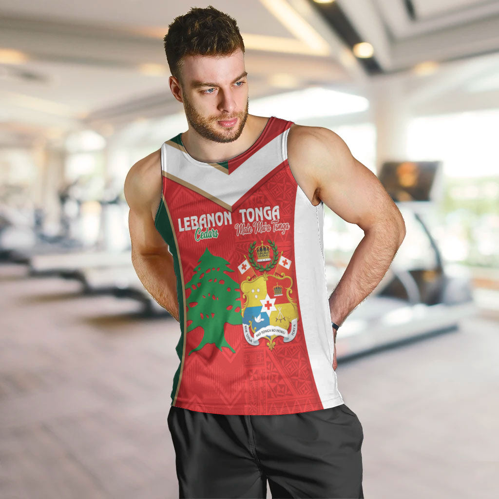 Custom Rugby Tonga and Lebanon Men Tank Top Mate Maa Tonga Cedars Together LT14 Multicolor - Polynesian Pride