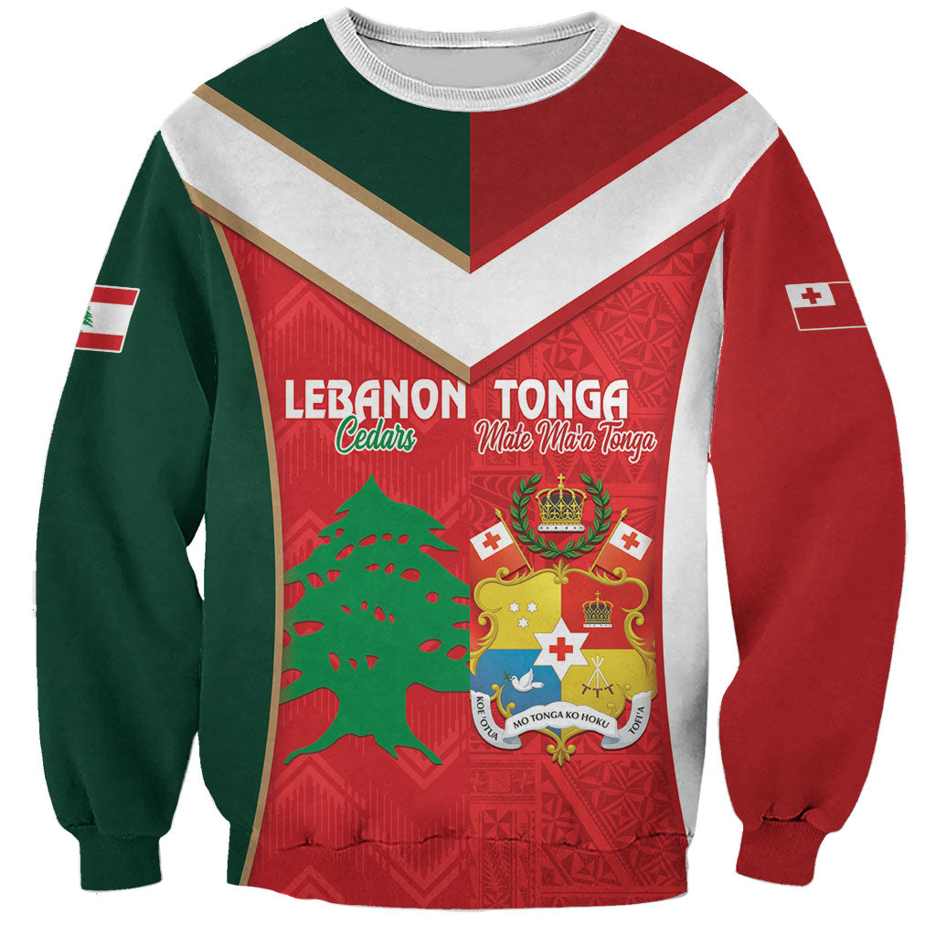 Custom Rugby Tonga and Lebanon Sweatshirt Mate Maa Tonga Cedars Together LT14 Unisex Multicolor - Polynesian Pride