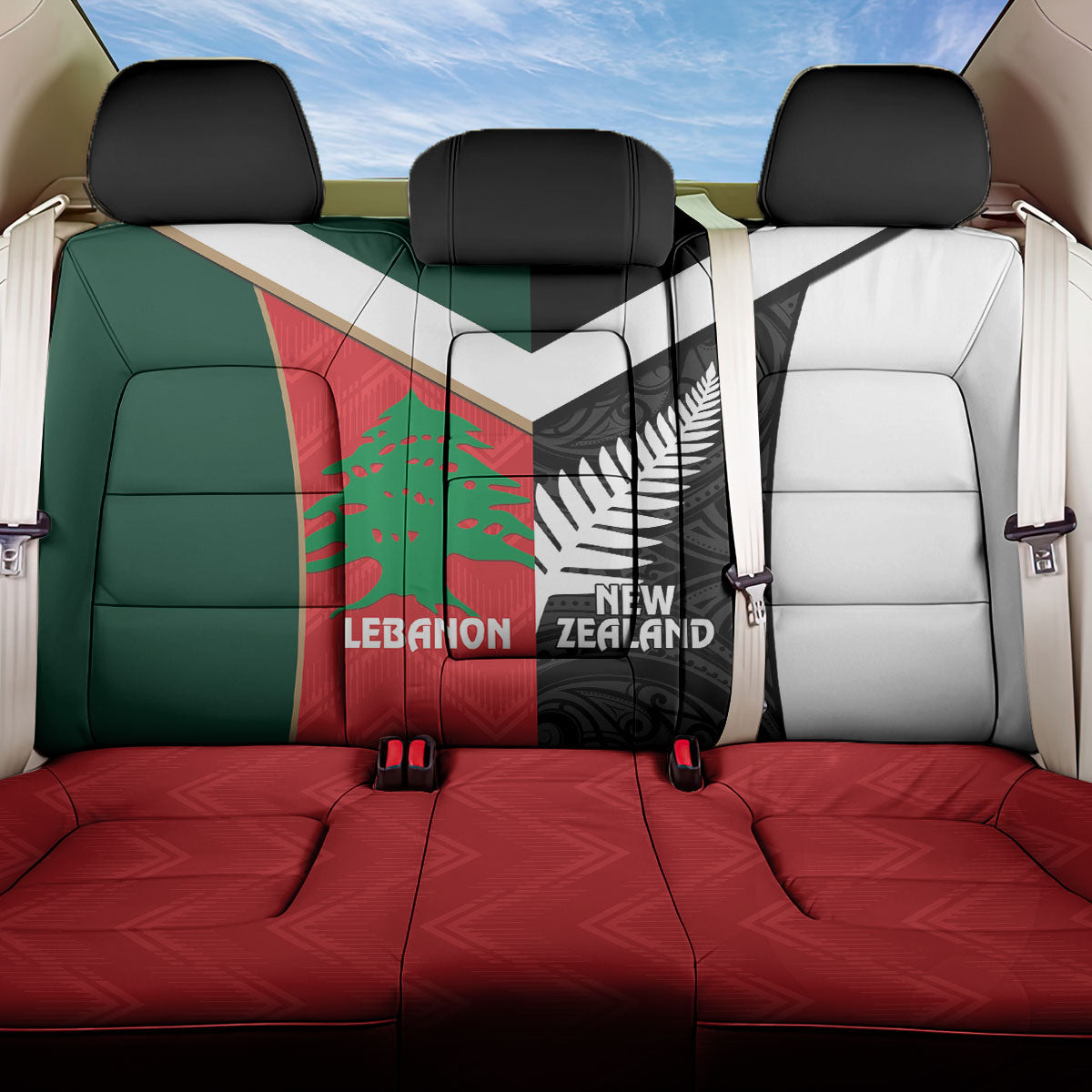 Rugby New Zealand and Lebanon Back Car Seat Cover All Black Cedars Together LT14 One Size Multicolor - Polynesian Pride