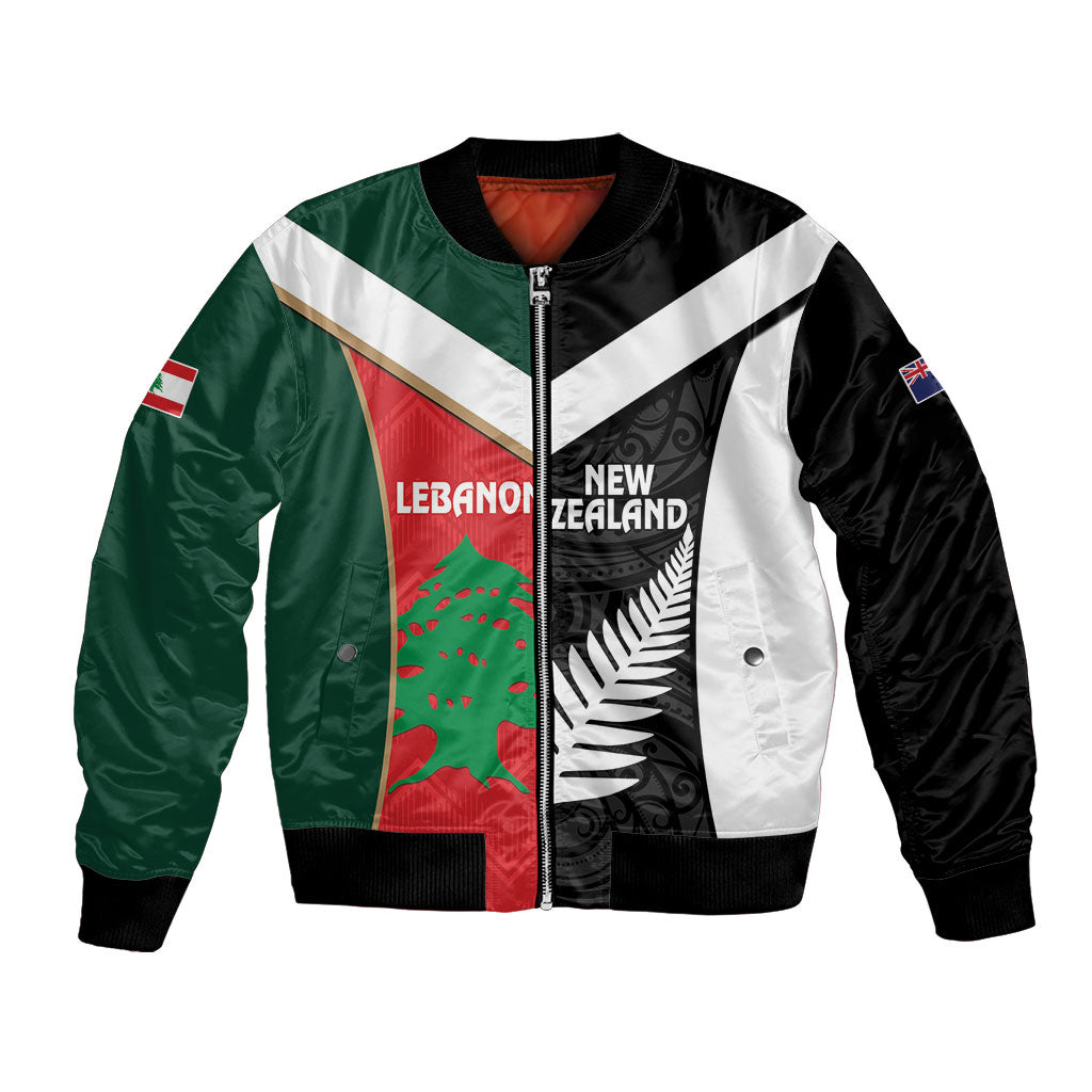 Custom Rugby New Zealand and Lebanon Bomber Jacket All Black Cedars Together LT14 Unisex Multicolor - Polynesian Pride