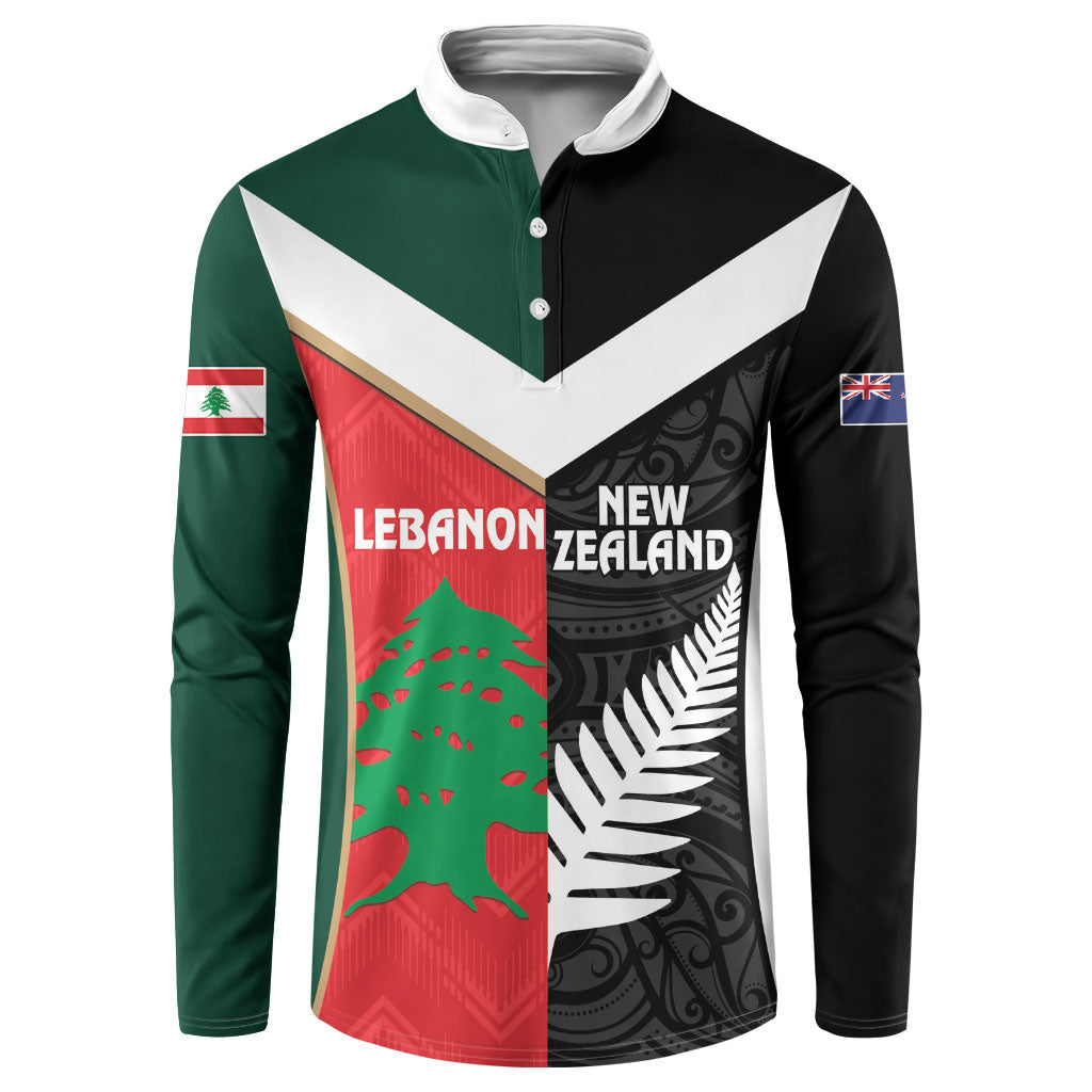 Custom Rugby New Zealand and Lebanon Button Sweatshirt All Black Cedars Together LT14 Multicolor - Polynesian Pride