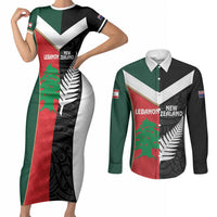 Custom Rugby New Zealand and Lebanon Couples Matching Short Sleeve Bodycon Dress and Long Sleeve Button Shirt All Black Cedars Together