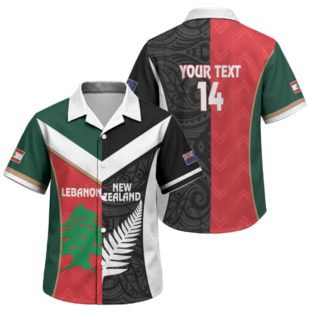 Custom Rugby New Zealand and Lebanon Family Matching Off The Shoulder Long Sleeve Dress and Hawaiian Shirt All Black Cedars Together