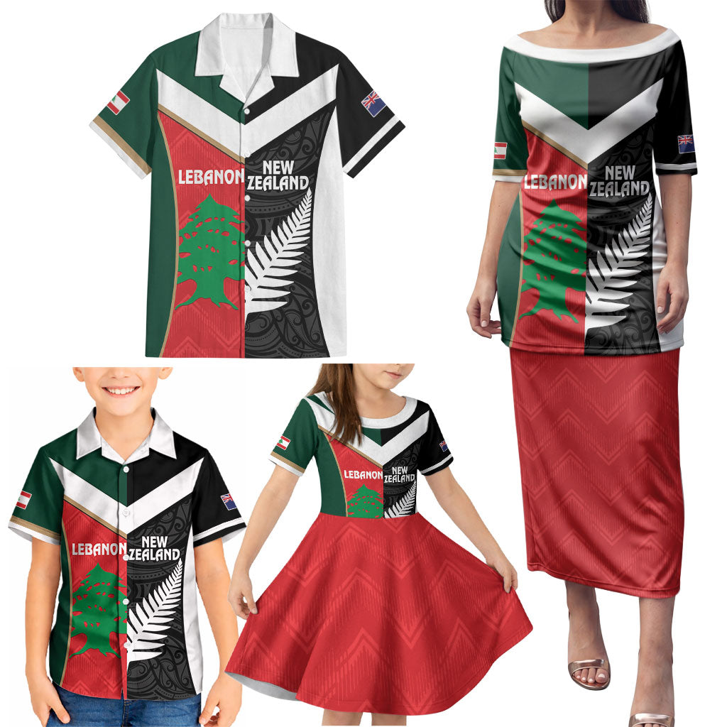 Custom Rugby New Zealand and Lebanon Family Matching Puletasi and Hawaiian Shirt All Black Cedars Together LT14 - Polynesian Pride