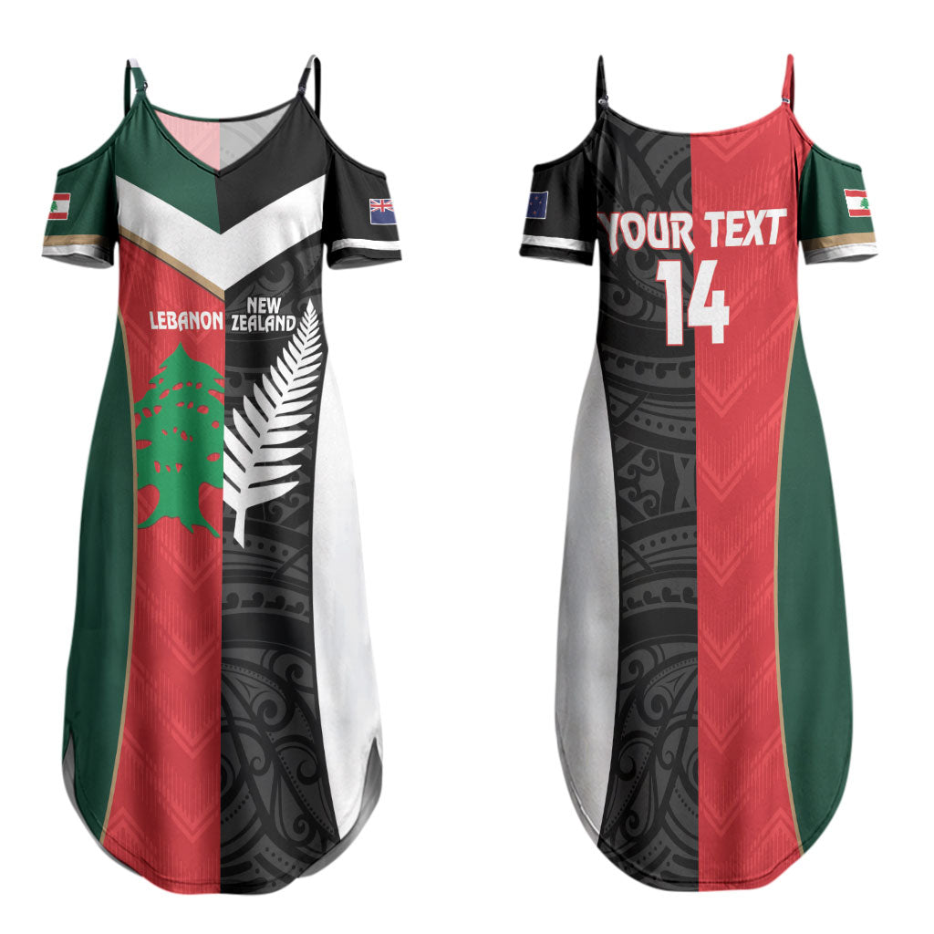 Custom Rugby New Zealand and Lebanon Family Matching Summer Maxi Dress and Hawaiian Shirt All Black Cedars Together
