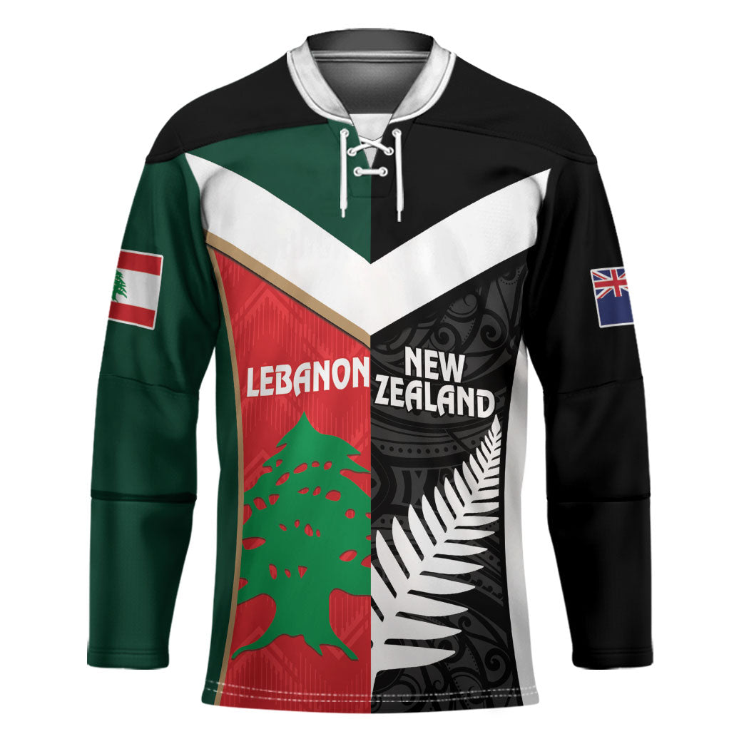 Custom Rugby New Zealand and Lebanon Hockey Jersey All Black Cedars Together LT14 Unisex Multicolor - Polynesian Pride