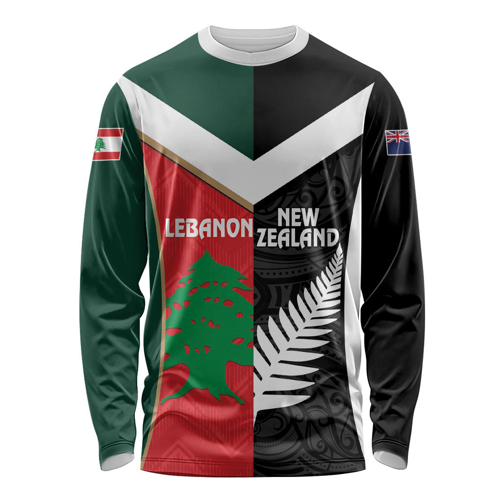Custom Rugby New Zealand and Lebanon Long Sleeve Shirt All Black Cedars Together LT14 Unisex Multicolor - Polynesian Pride