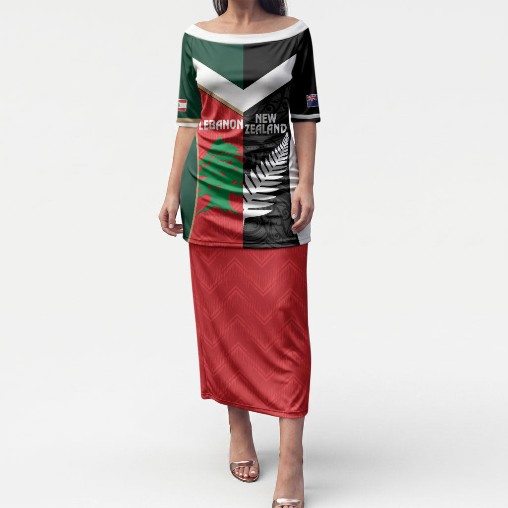 Custom Rugby New Zealand and Lebanon Puletasi All Black Cedars Together LT14 Long Dress Multicolor - Polynesian Pride