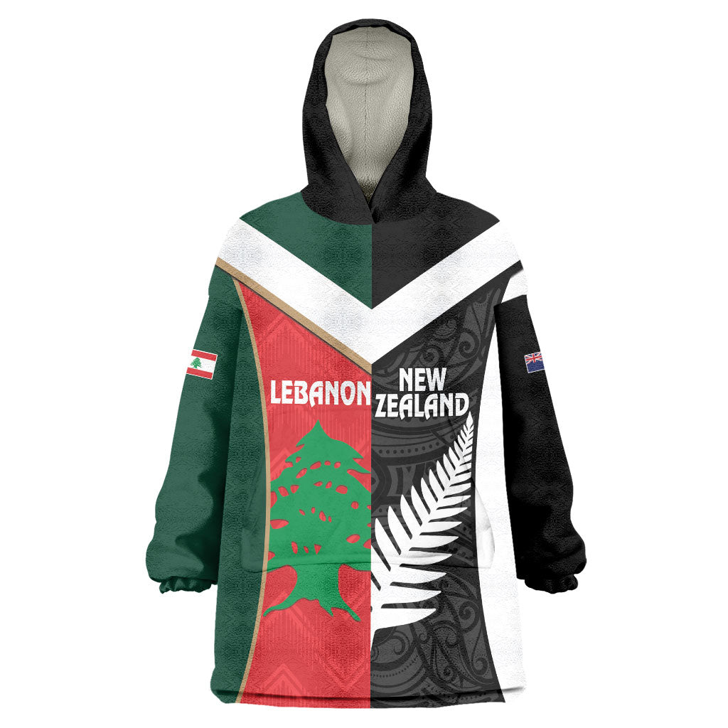 Custom Rugby New Zealand and Lebanon Wearable Blanket Hoodie All Black Cedars Together LT14 One Size Multicolor - Polynesian Pride