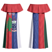 Custom Rugby Samoa and Lebanon Couples Matching Off Shoulder Maxi Dress and Long Sleeve Button Shirt Toa Samoa Cedars Together
