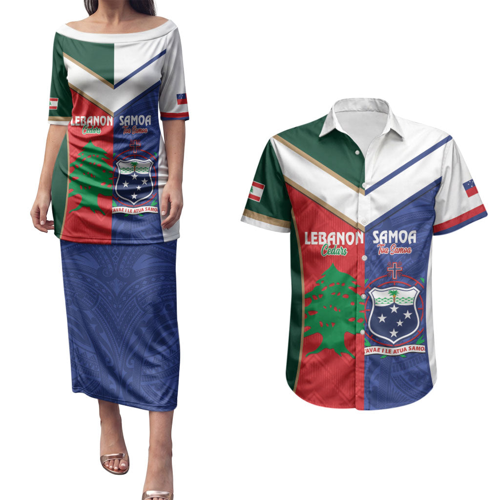 Custom Rugby Samoa and Lebanon Couples Matching Puletasi and Hawaiian Shirt Toa Samoa Cedars Together LT14 Multicolor - Polynesian Pride