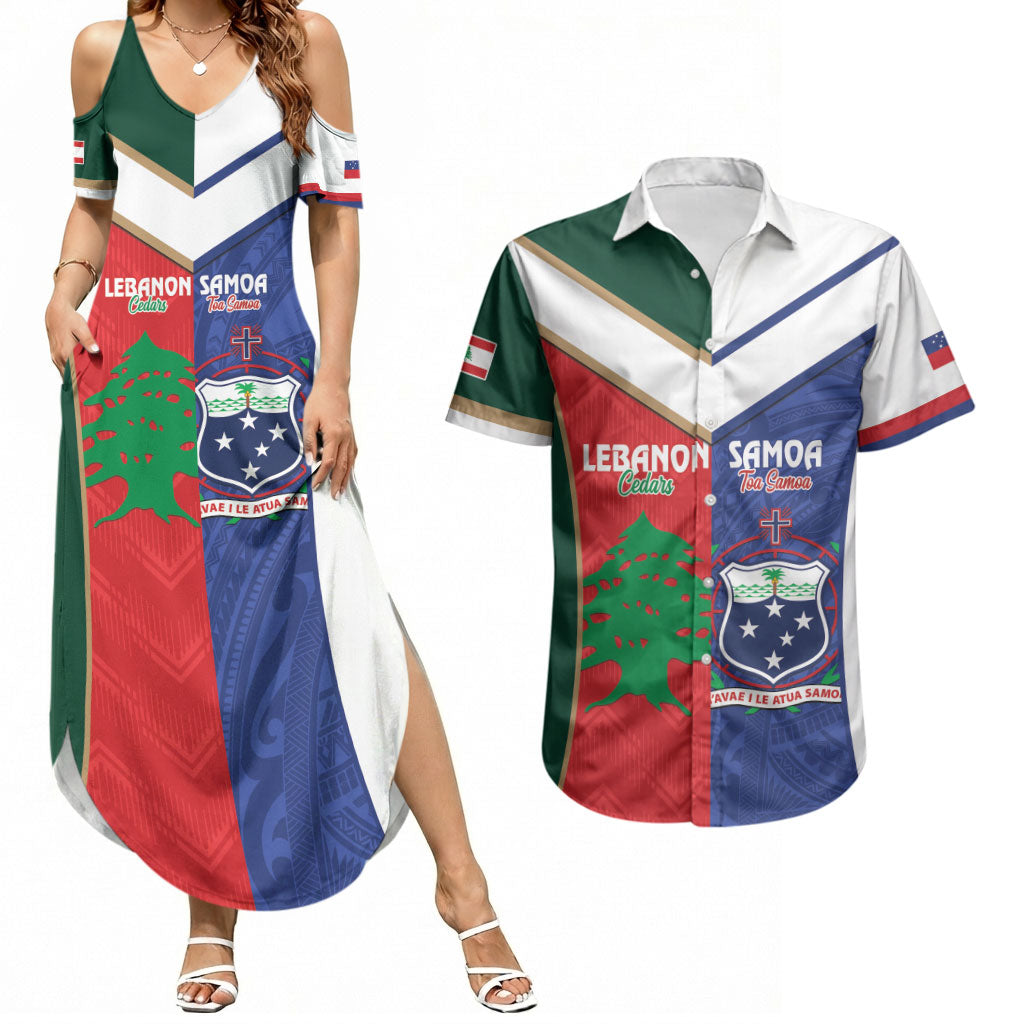 Custom Rugby Samoa and Lebanon Couples Matching Summer Maxi Dress and Hawaiian Shirt Toa Samoa Cedars Together LT14 Multicolor - Polynesian Pride