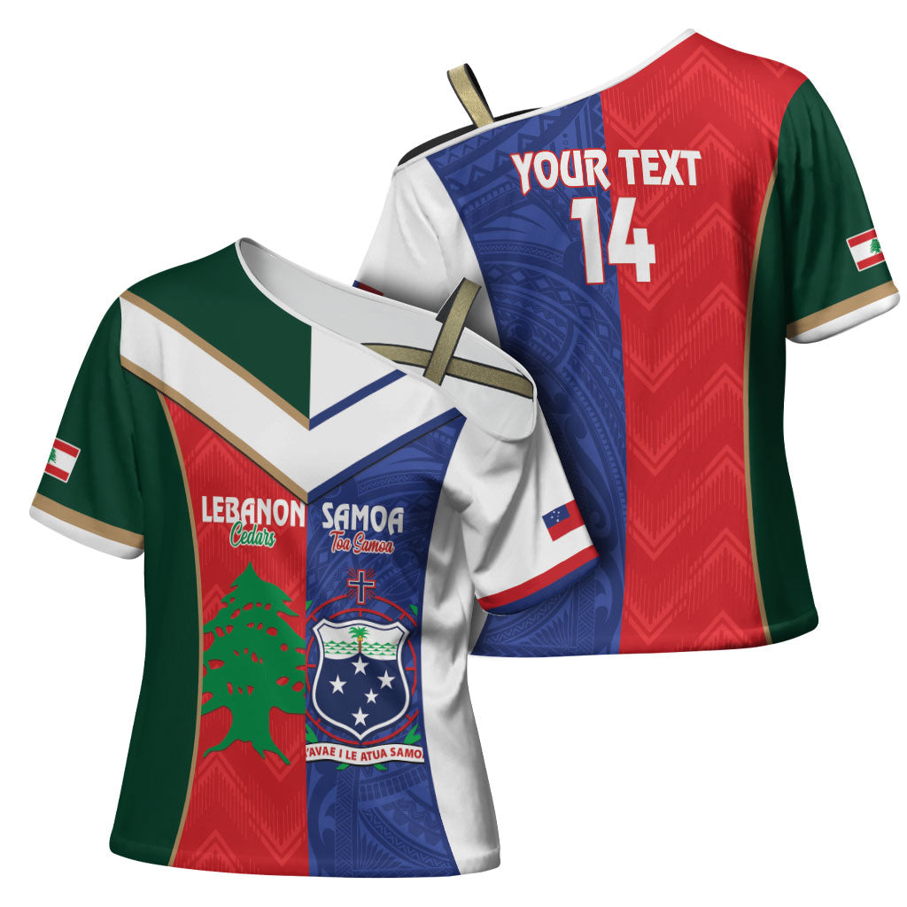 Custom Rugby Samoa and Lebanon Cross Shoulder Shirt Toa Samoa Cedars Together