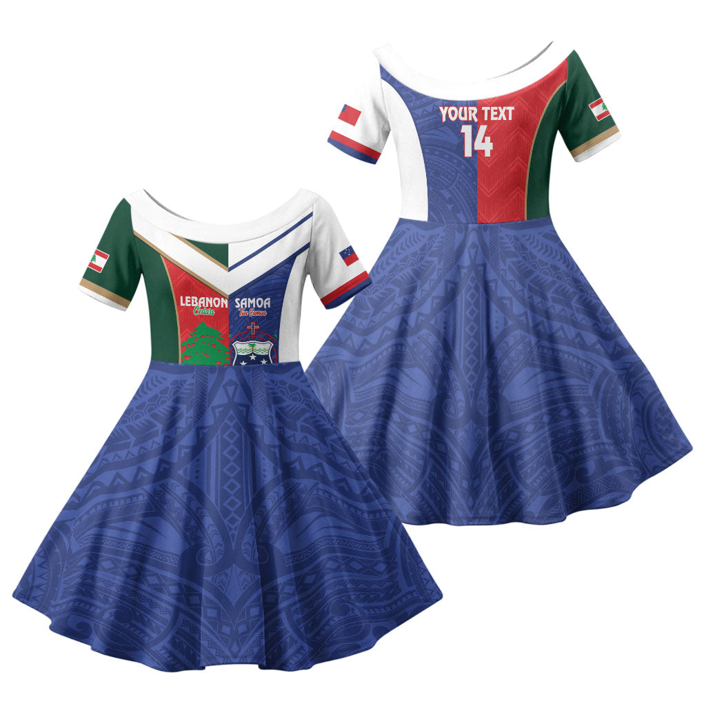 Custom Rugby Samoa and Lebanon Family Matching Long Sleeve Bodycon Dress and Hawaiian Shirt Toa Samoa Cedars Together