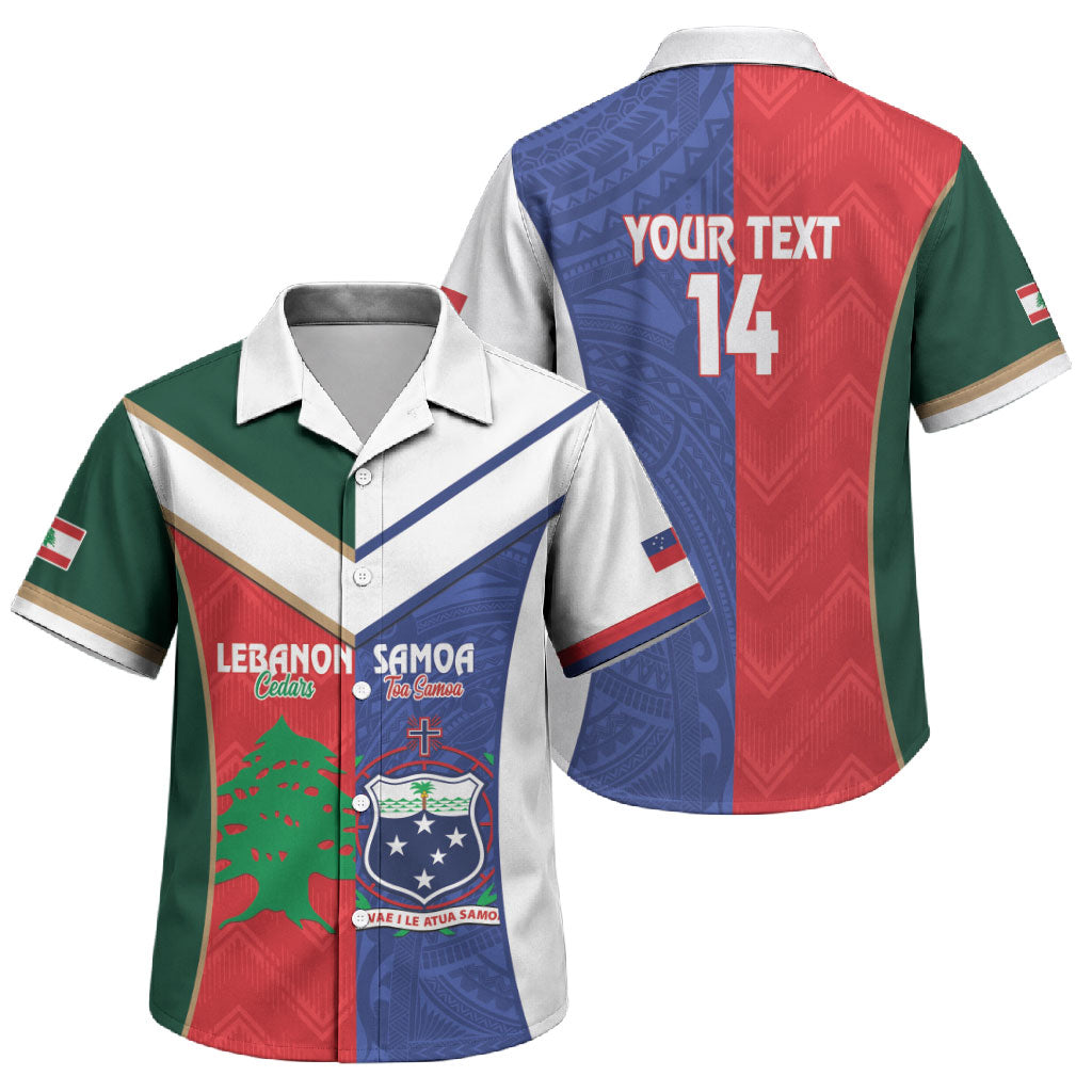 Custom Rugby Samoa and Lebanon Family Matching Puletasi and Hawaiian Shirt Toa Samoa Cedars Together