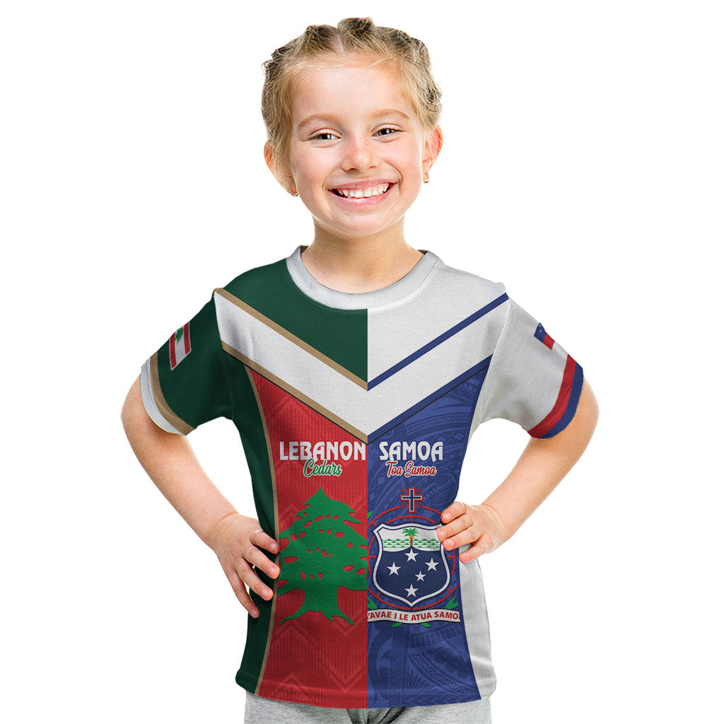 Custom Rugby Samoa and Lebanon Kid T Shirt Toa Samoa Cedars Together