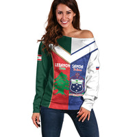 Custom Rugby Samoa and Lebanon Off Shoulder Sweater Toa Samoa Cedars Together