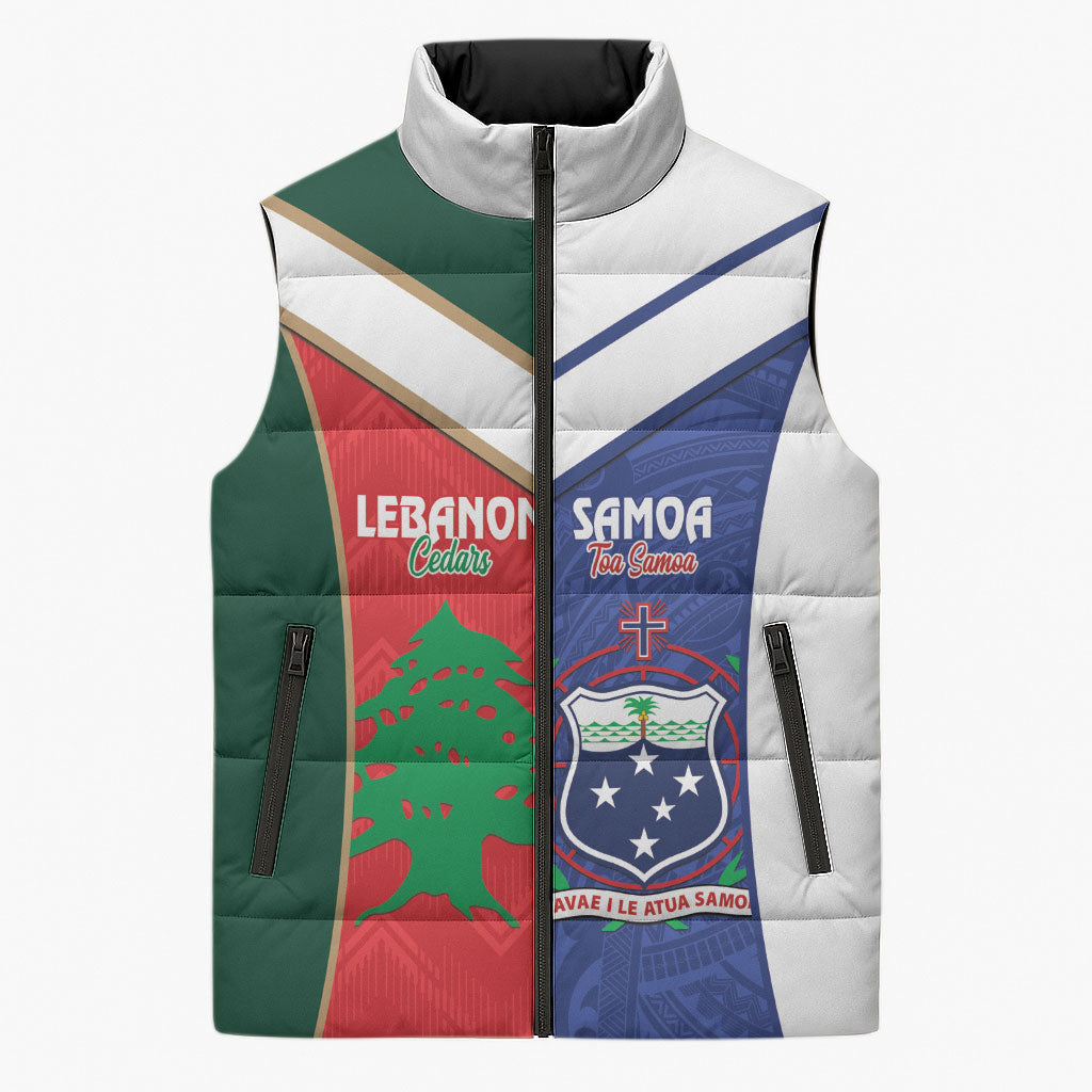 Custom Rugby Samoa and Lebanon Sleeveless Puffer Jacket Toa Samoa Cedars Together