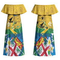 Malampa Fiji Day Couples Matching Off Shoulder Maxi Dress and Long Sleeve Button Shirt 10 October Together We Grow Grunge Tapa Motifs