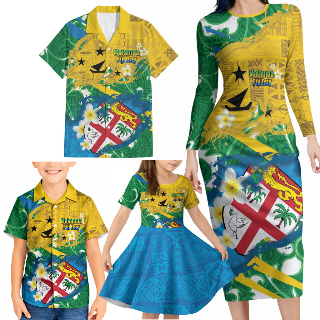 Malampa Fiji Day Family Matching Long Sleeve Bodycon Dress and Hawaiian Shirt 10 October Together We Grow Grunge Tapa Motifs LT14 - Polynesian Pride