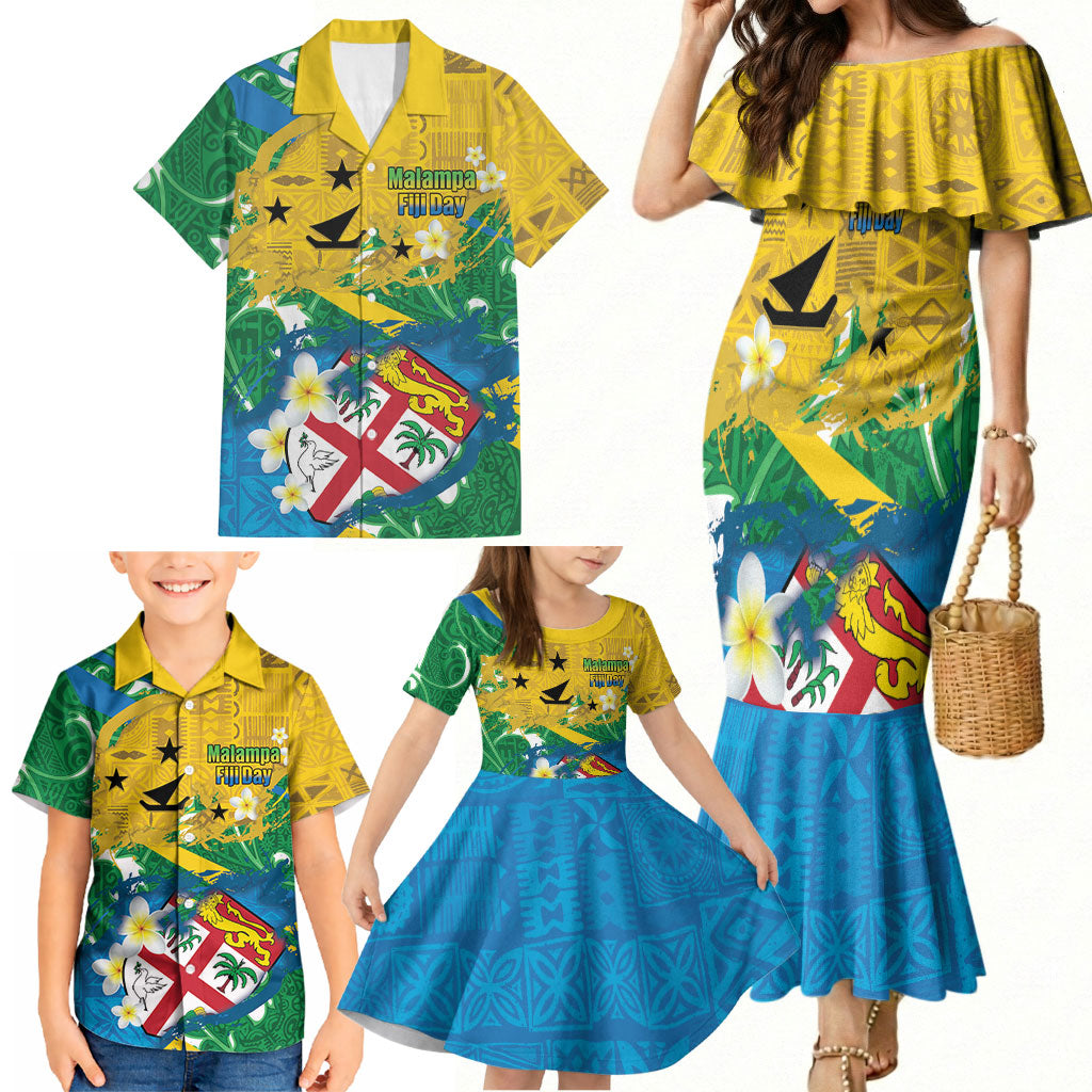 Malampa Fiji Day Family Matching Mermaid Dress and Hawaiian Shirt 10 October Together We Grow Grunge Tapa Motifs LT14 - Polynesian Pride