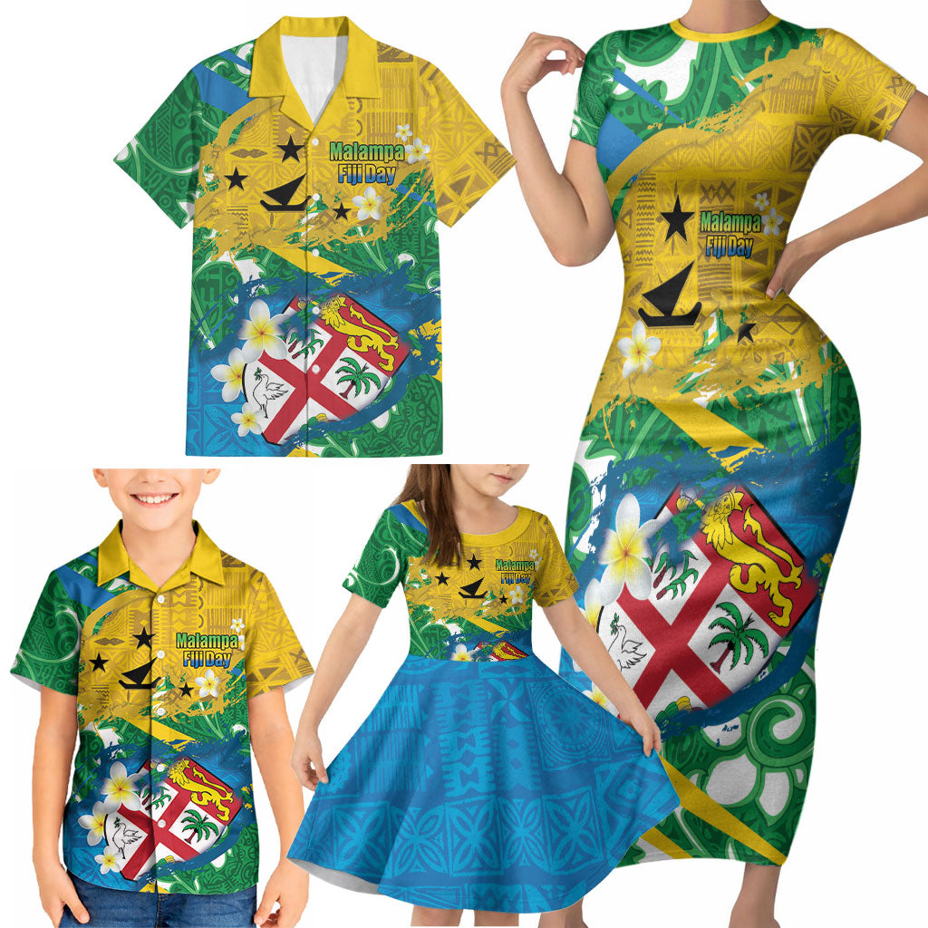 Malampa Fiji Day Family Matching Short Sleeve Bodycon Dress and Hawaiian Shirt 10 October Together We Grow Grunge Tapa Motifs LT14 - Polynesian Pride
