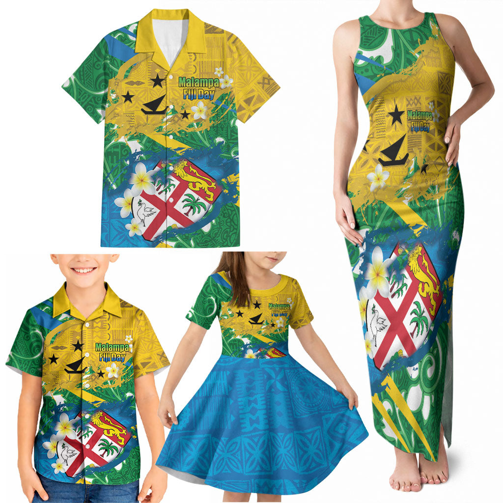 Malampa Fiji Day Family Matching Tank Maxi Dress and Hawaiian Shirt 10 October Together We Grow Grunge Tapa Motifs LT14 - Polynesian Pride