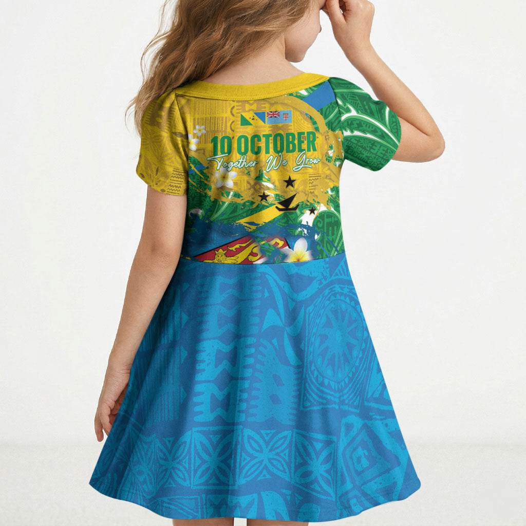 Malampa Fiji Day Kid Short Sleeve Dress 10 October Together We Grow Grunge Tapa Motifs