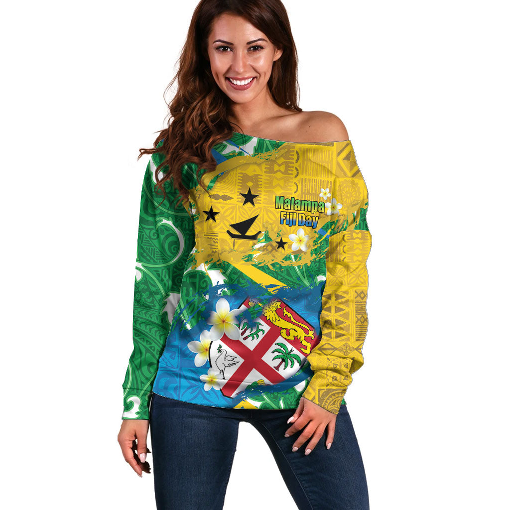 Malampa Fiji Day Off Shoulder Sweater 10 October Together We Grow Grunge Tapa Motifs LT14 Women Multicolor - Polynesian Pride