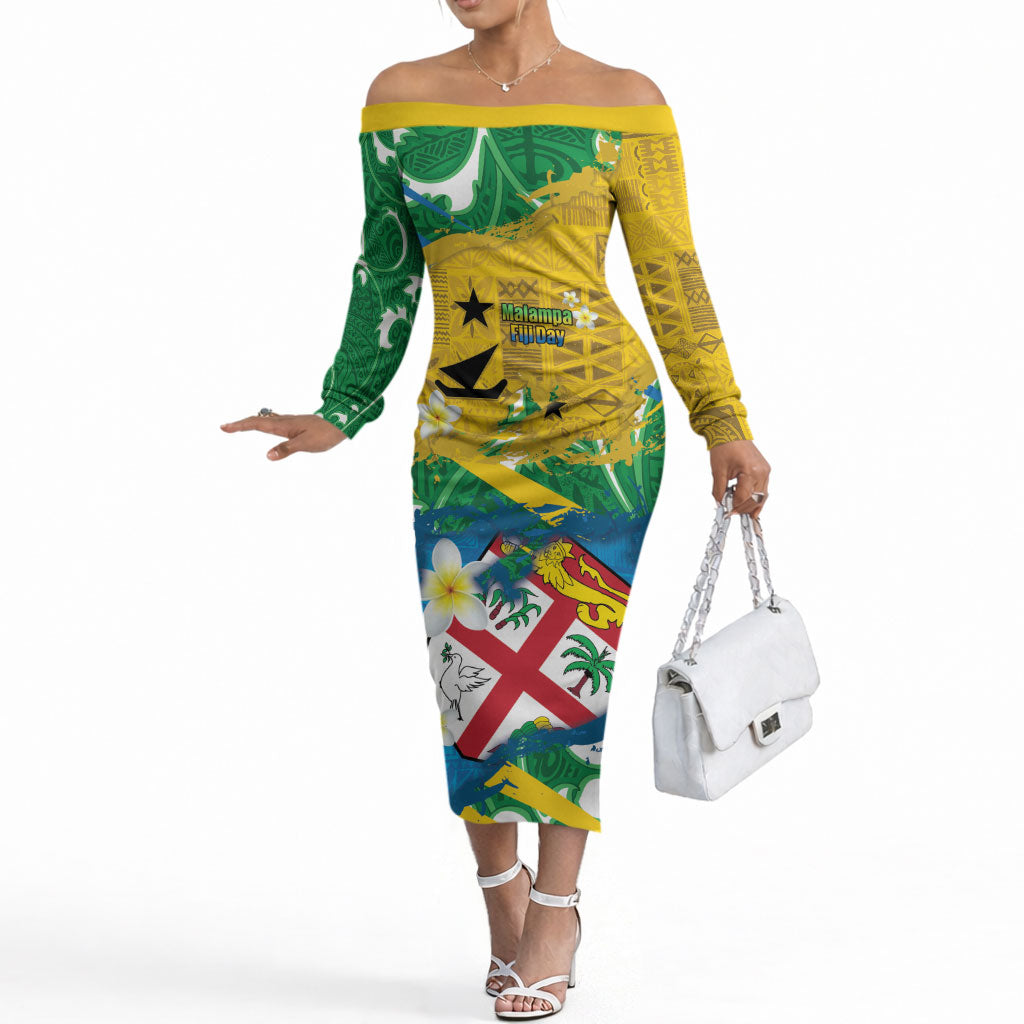 Malampa Fiji Day Off The Shoulder Long Sleeve Dress 10 October Together We Grow Grunge Tapa Motifs