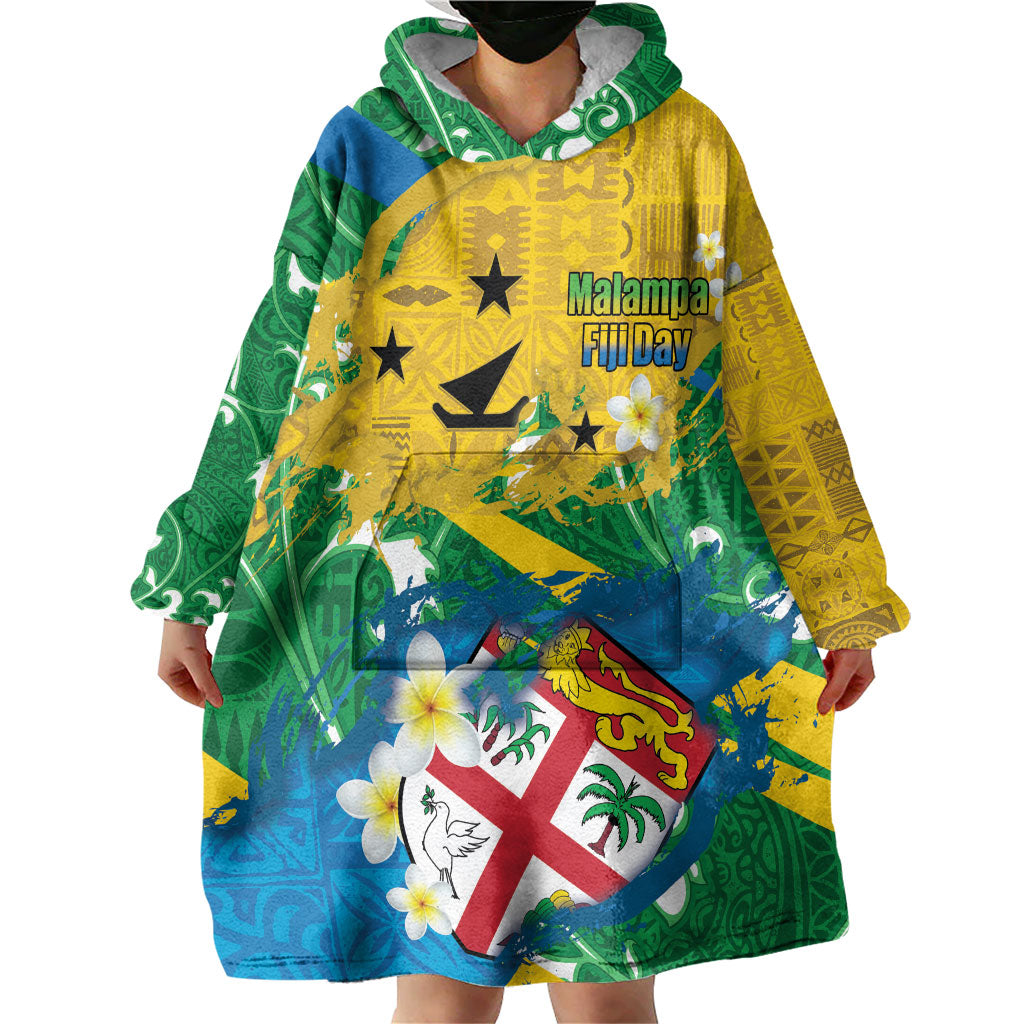 Malampa Fiji Day Wearable Blanket Hoodie 10 October Together We Grow Grunge Tapa Motifs