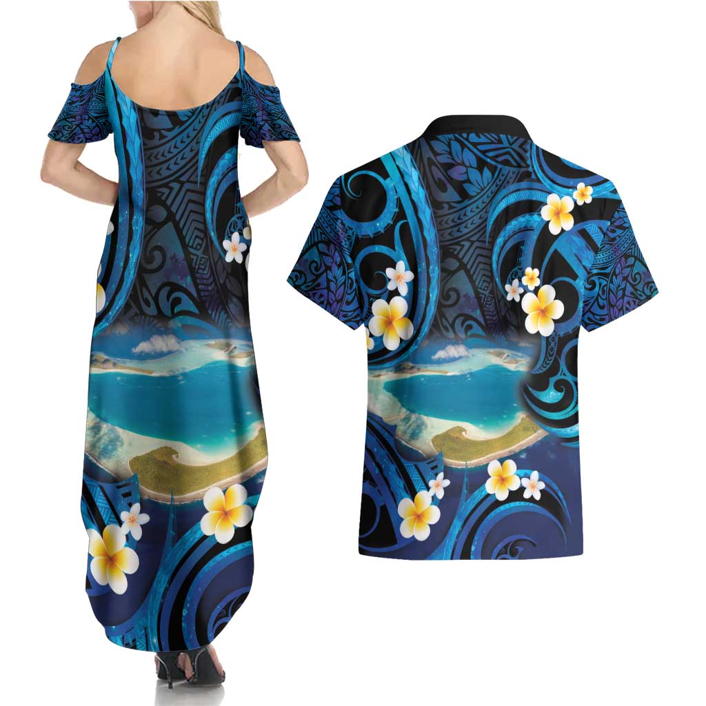 French Polynesia Tetiaroa Atoll Couples Matching Summer Maxi Dress and Hawaiian Shirt Polynesian Curves Style