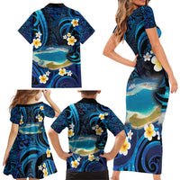 French Polynesia Tetiaroa Atoll Family Matching Short Sleeve Bodycon Dress and Hawaiian Shirt Polynesian Curves Style