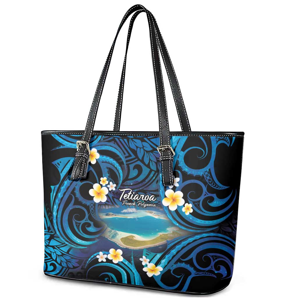 French Polynesia Tetiaroa Atoll Leather Tote Bag Polynesian Curves Style