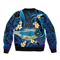 French Polynesia Tetiaroa Atoll Sleeve Zip Bomber Jacket Polynesian Curves Style