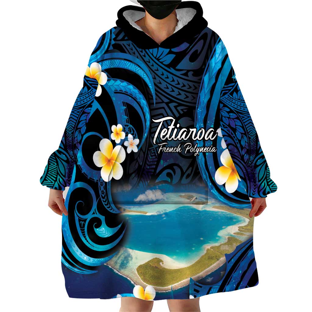 French Polynesia Tetiaroa Atoll Wearable Blanket Hoodie Polynesian Curves Style
