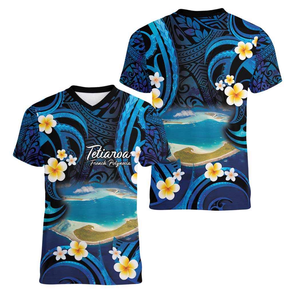 French Polynesia Tetiaroa Atoll Women V-Neck T-Shirt Polynesian Curves Style