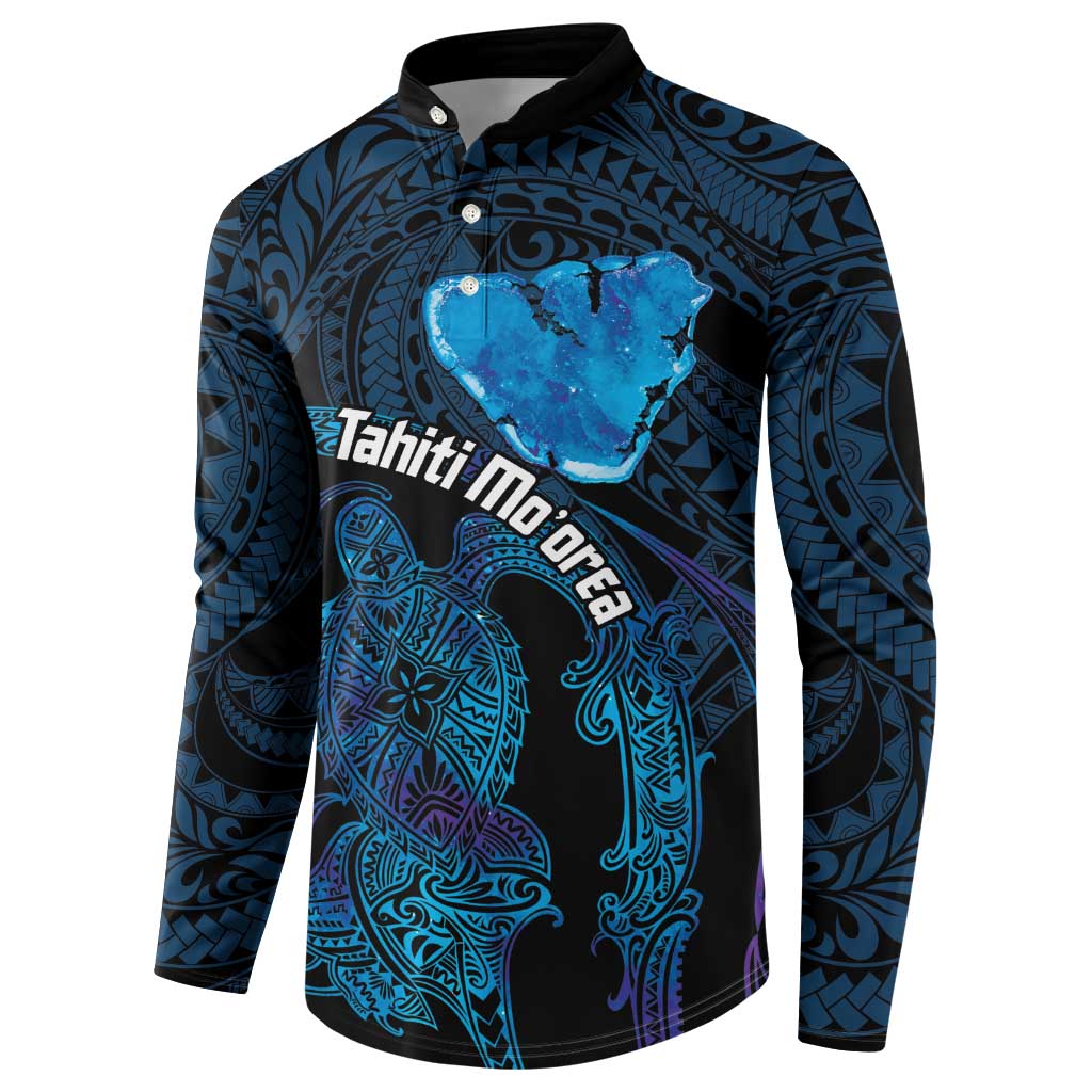 Personalised Tahiti Moorea Atoll Button Sweatshirt Polynesian Sea Turtle