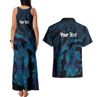 Personalised Tahiti Moorea Atoll Couples Matching Tank Maxi Dress and Hawaiian Shirt Polynesian Sea Turtle