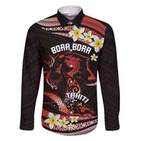 Personalised Tahiti Bora Bora Family Matching Long Sleeve Bodycon Dress and Hawaiian Shirt Manta Rays With Polynesian Plumeria