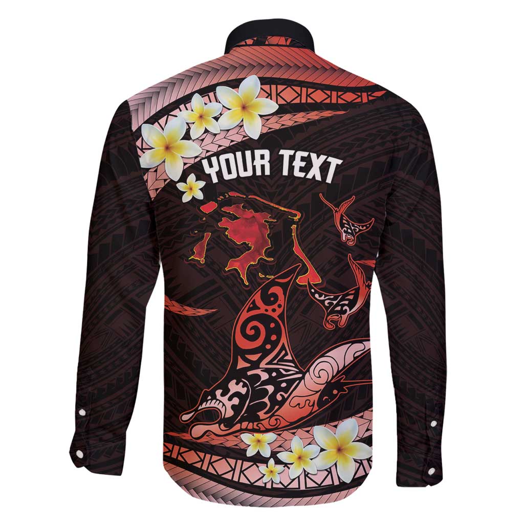 Personalised Tahiti Bora Bora Family Matching Long Sleeve Bodycon Dress and Hawaiian Shirt Manta Rays With Polynesian Plumeria