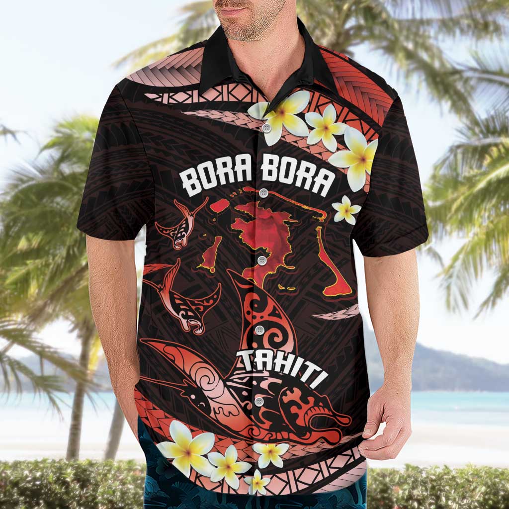 Personalised Tahiti Bora Bora Hawaiian Shirt Manta Rays With Polynesian Plumeria