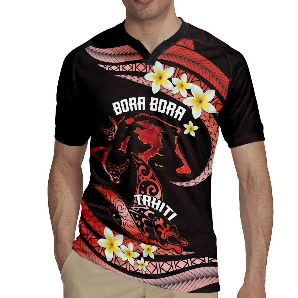 Personalised Tahiti Bora Bora Rugby Jersey Manta Rays With Polynesian Plumeria