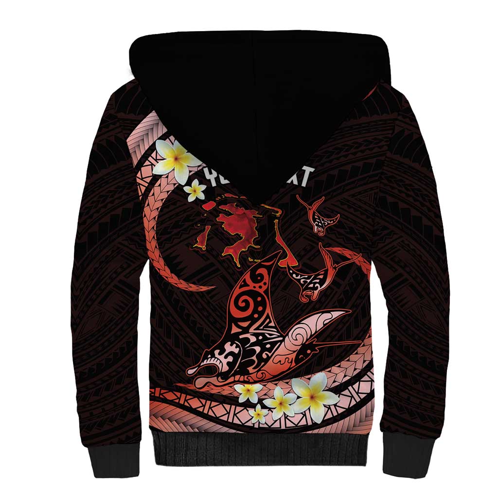 Personalised Tahiti Bora Bora Sherpa Hoodie Manta Rays With Polynesian Plumeria