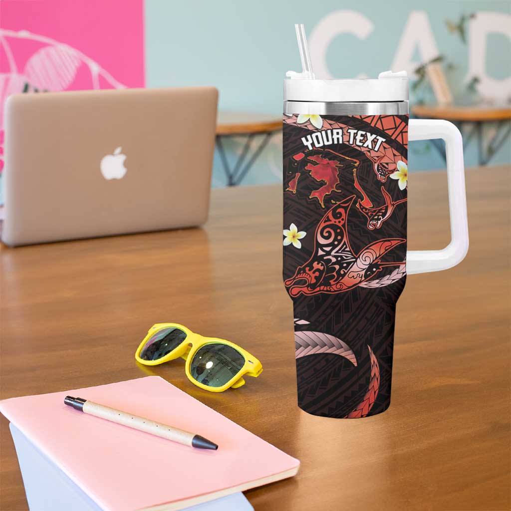 Personalised Tahiti Bora Bora Tumbler With Handle Manta Rays With Polynesian Plumeria