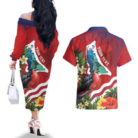 Personalised Kiribati Tarawa Atoll Couples Matching Off The Shoulder Long Sleeve Dress and Hawaiian Shirt Frigate Bird With Map Tropical Style