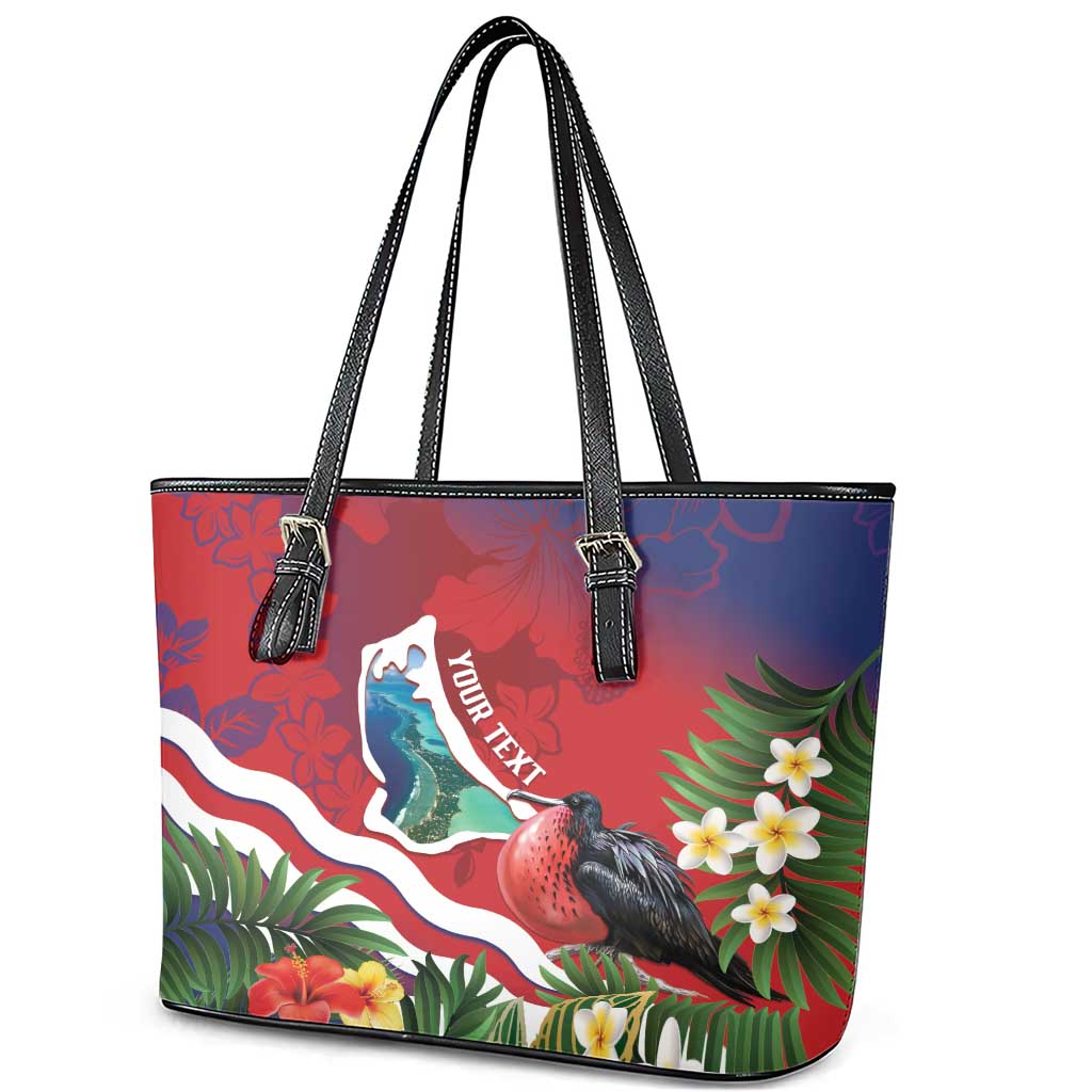 Personalised Kiribati Tarawa Atoll Leather Tote Bag Frigate Bird With Map Tropical Style