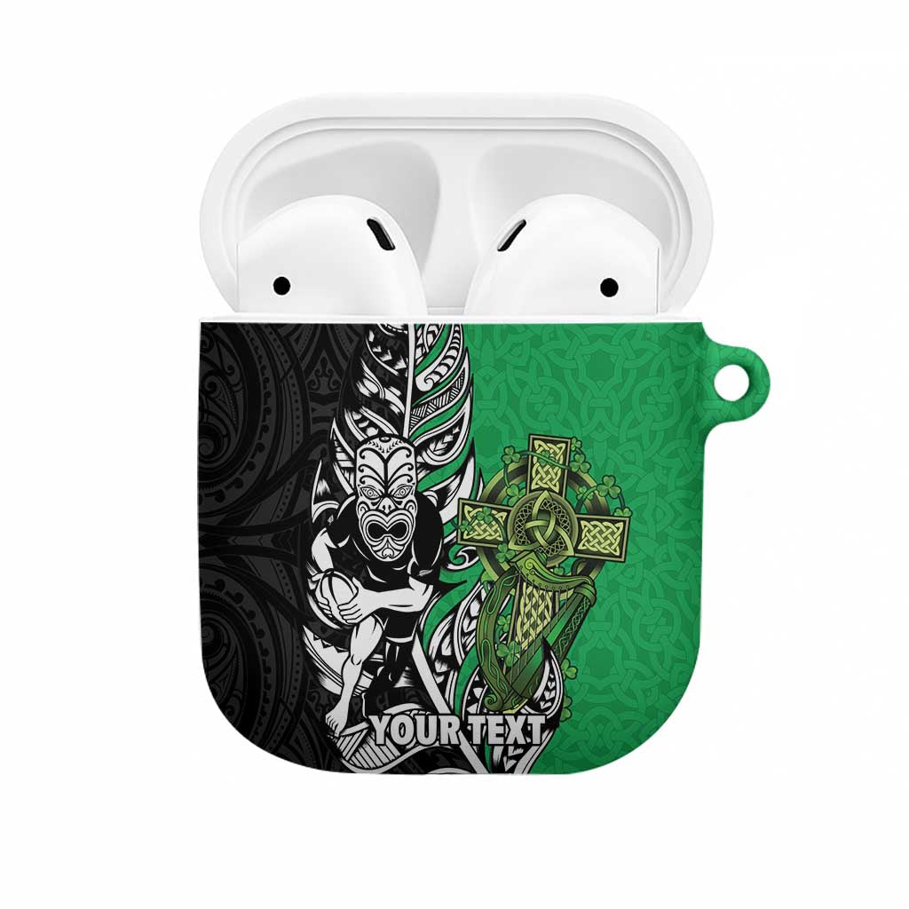 New Zealand and Ireland Rugby Custom AirPods Case Maori Tiki Fern Irish Celtic Cross - Polynesian Pride